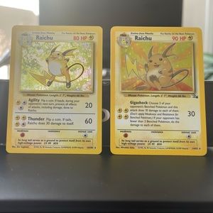 Raichu Holo Base & Raichu Holo Fossil Pokémon Cards